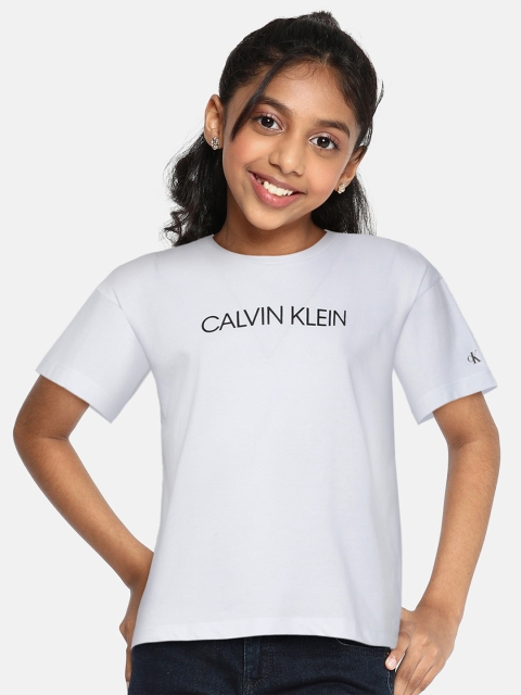 

Calvin Klein Jeans Girls White Brand Logo Printed Pure Cotton T-shirt