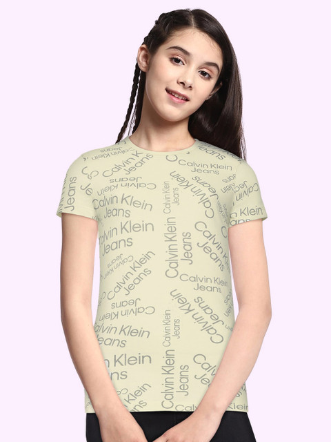 

Calvin Klein Jeans Girls Beige Printed Pure Cotton T-shirt