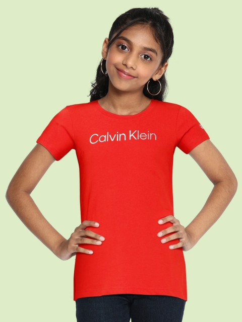 

Calvin Klein Jeans Girls Red Printed Pure Cotton Slim Fit T-shirt