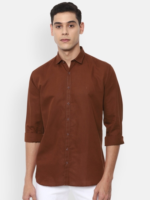 

V Dot Men Brown Slim Fit Linen Casual Shirt