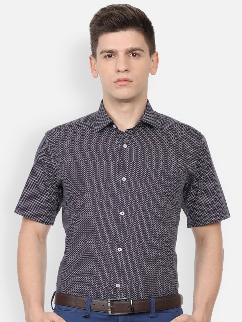 

Van Heusen Men Navy Blue Printed Cotton Formal Shirt