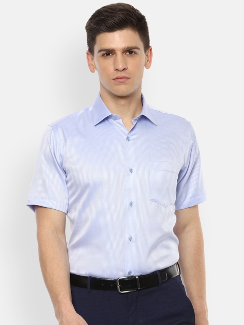 

Van Heusen Men Blue Micro Checks Printed Pure Cotton Formal Shirt