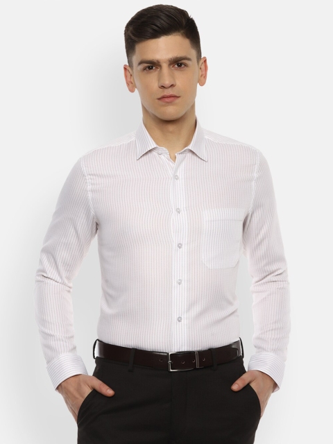 

Louis Philippe Men White Slim Fit Striped Cotton Formal Shirt