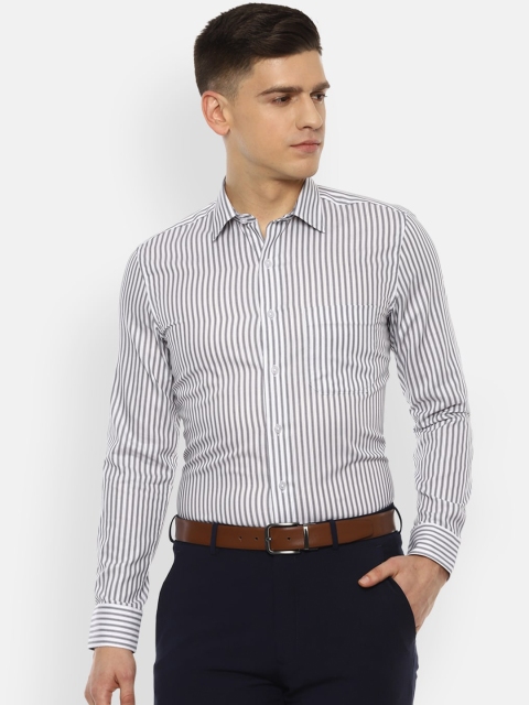 

Louis Philippe Men Grey Slim Fit Striped Formal Shirt