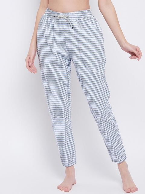 

Clovia Women White & Blue Striped Lounge Pants