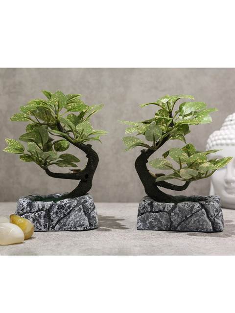 

PolliNation Set Of 2 Green Artificial Bonsai With Pot