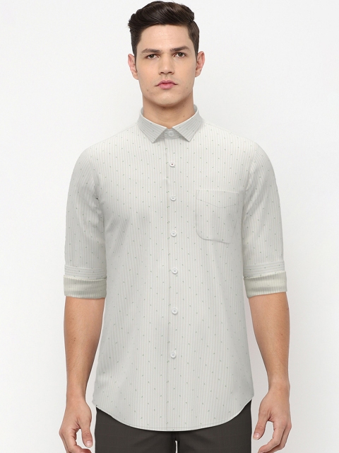 

Peter England Men Beige Slim Fit Pinstripes Pure Cotton Formal Shirt