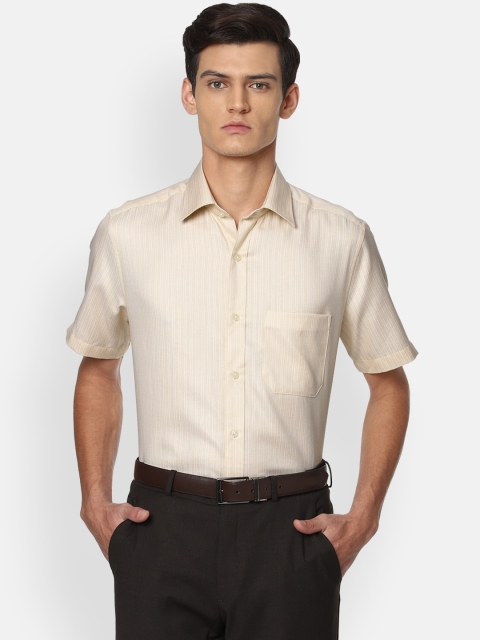 

Louis Philippe Men Beige Striped Pure Cotton Semiformal Shirt