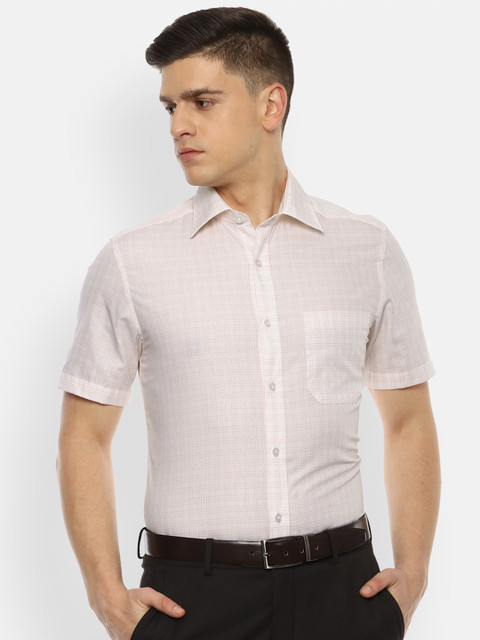 

Louis Philippe Men Beige Checked Formal Shirt