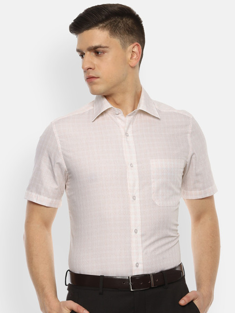 

Louis Philippe Men Beige Checked Formal Shirt