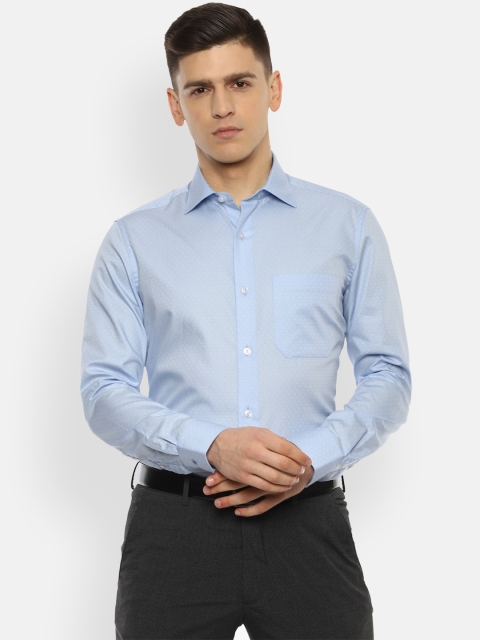 

Louis Philippe Men Blue Regular Fit Self Design Pure Cotton Casual Shirt