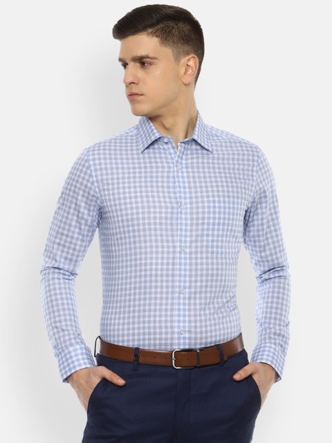 

Louis Philippe Men Blue Slim Fit Checked Pure Cotton Formal Shirt