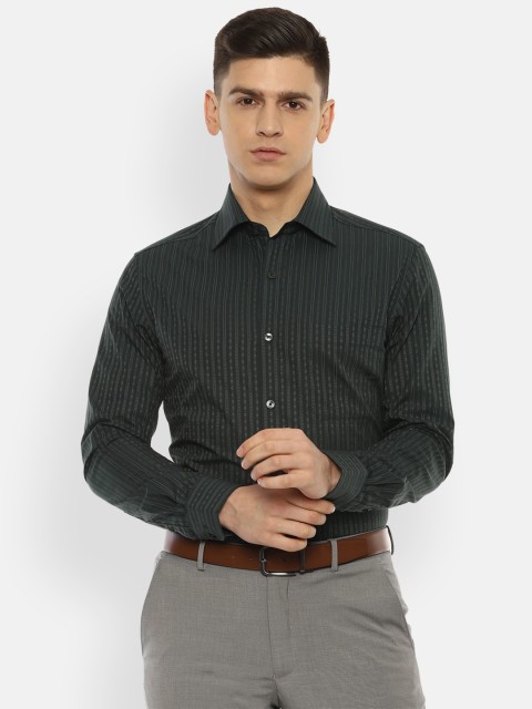 

Louis Philippe Men Black Striped Pure Cotton Formal Shirt