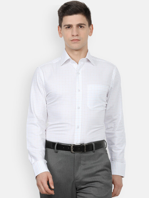

Louis Philippe Men White Grid Tattersall Checks Checked Formal Shirt
