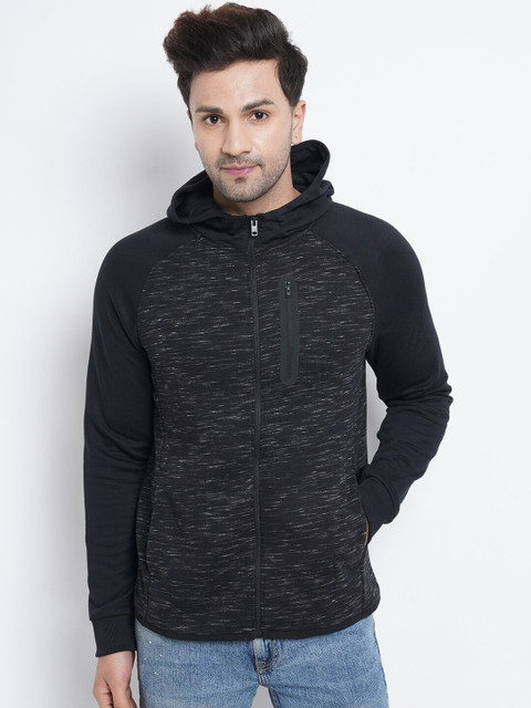 

Purple State Men Black Self Design Hooded Sweatshirt