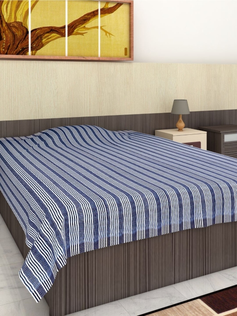 

Athom Trendz Blue & White Striped Pure Cotton Single Bed Cover