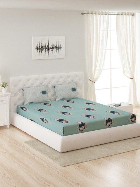 

Monte Carlo Multicolor Printed 210 TC Cotton Double Bedsheet, Turquoise blue