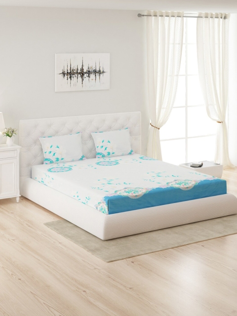 

Monte Carlo White & Blue Ethnic Motifs 130 GSM Queen Bedsheet with 2 Pillow Covers
