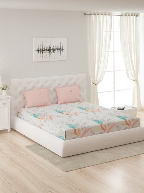 

Monte Carlo Multicolor Printed 210 TC Cotton Double Bedsheet with 2 Pillow Cover, White