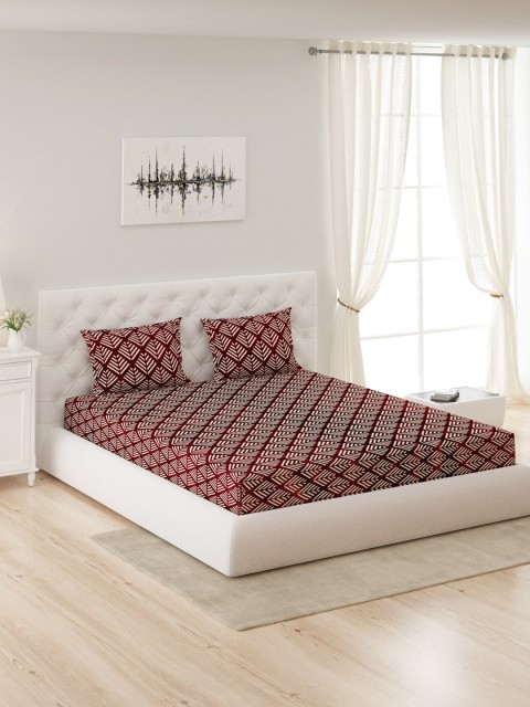 

Monte Carlo Maroon & White Geometric 300 GSM Queen Bedsheet with 2 Pillow Covers