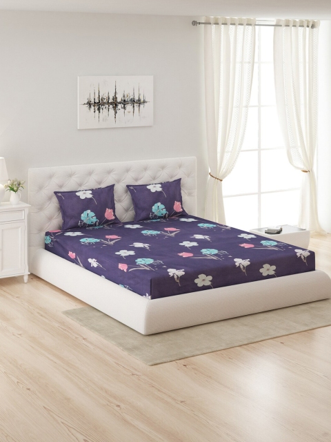 

Monte Carlo Purple Floral Printed 130 GSM Queen Bedsheet with 2 Pillow Cover