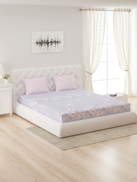 

Monte Carlo Multicolor Printed 200 TC Cotton Double Bedsheet with 2 Pillow Cover, Lavender
