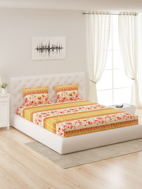 

Monte Carlo Multicolor Printed 210 TC Cotton Double Bedsheet with 2 Pillow Cover, Orange