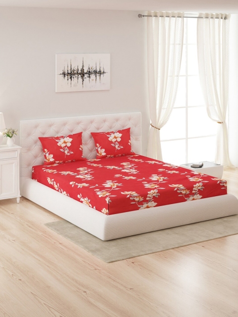 

Monte Carlo Red & Orange Floral 130 GSM Queen Bedsheet with 2 Pillow Covers