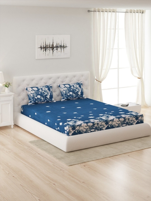 

Monte Carlo Blue Floral Printed 130 GSM Queen Bedsheet with 2 Pillow Cover