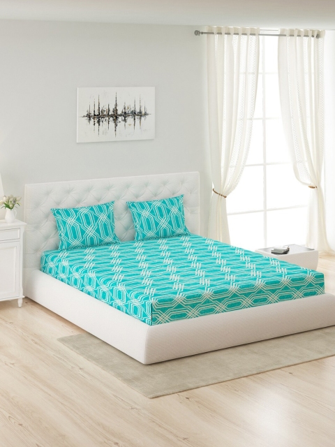 

Monte Carlo Blue Geometric Printed 280 GSM Cotton Queen Bedsheet with 2 Pillow Cover