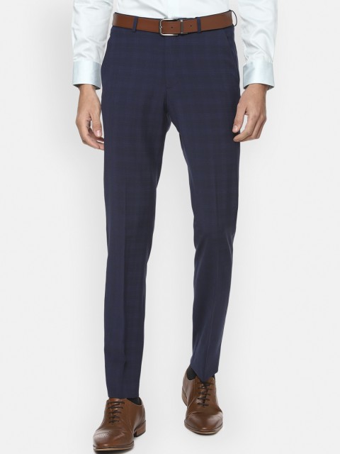 

Louis Philippe Men Navy Blue Checked Slim Fit Trousers