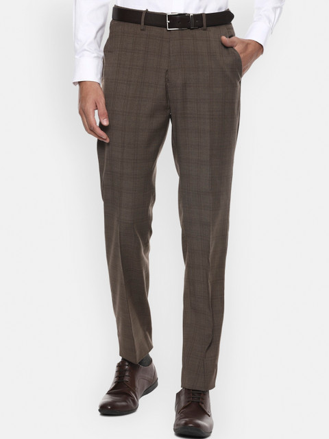 

Louis Philippe Permapress Men Brown Checked Regular Fit Formal Trousers