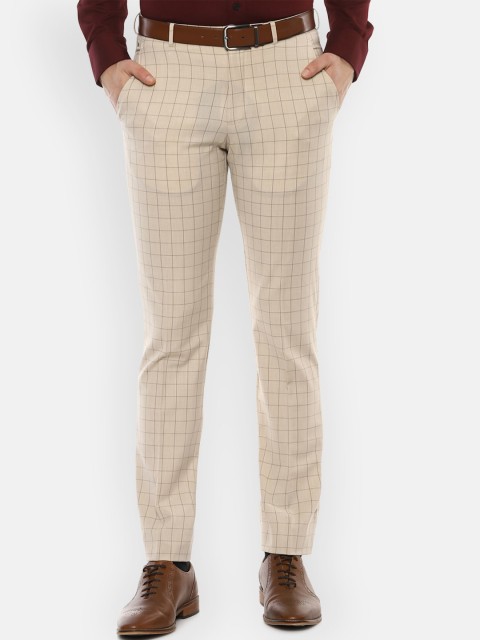 

Louis Philippe Permapress Men Beige Checked Slim Fit Trousers