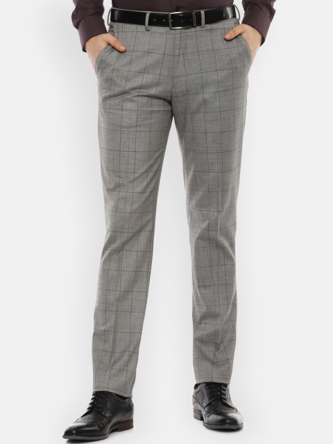 

Louis Philippe Men Grey Checked Slim Fit Formal Trousers