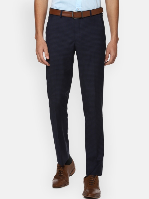 

Louis Philippe Men Navy Blue Checked Slim Fit Trousers
