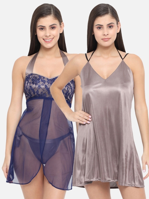 

Klamotten Set Of 2 Taupe & Navy Blue Baby Doll