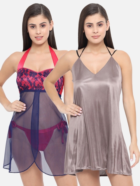 

Klamotten Red & Taupe Pack Of 2 Babydoll Nightdress