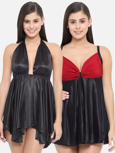 

Klamotten Black & Red Pack Of 2 Babydoll Nightdress