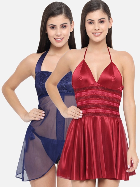 

Klamotten Pack Of 2 Maroon & Blue Baby Dolls