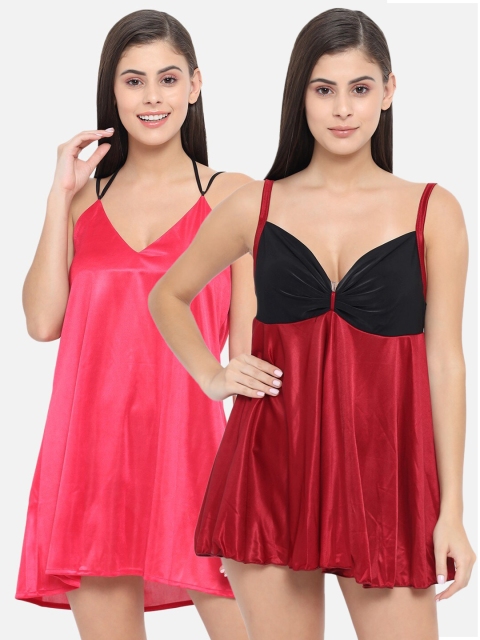 

Klamotten Pack Of 2Red & Pink Halter Neck Baby Doll, Red