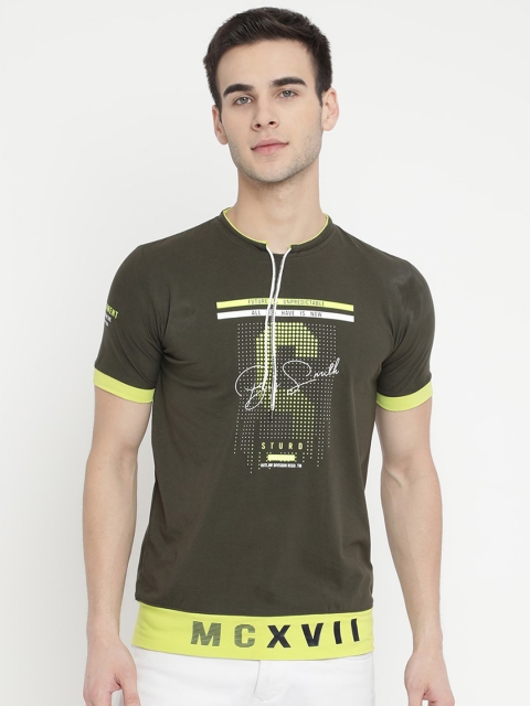 

V2 Value & Variety Men Olive Green Printed Pure Cotton T-shirt