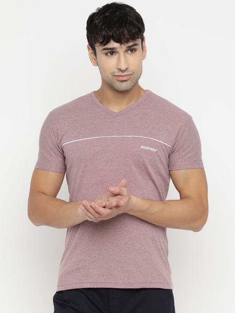 

V2 Value & Variety Men Mauve & White Striped V-Neck T-shirt