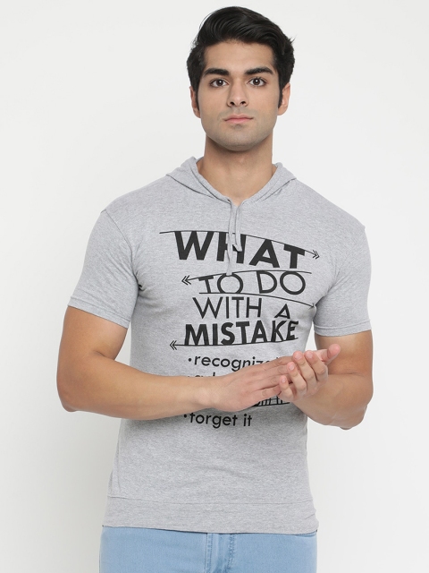 

V2 Value & Variety Men Grey Melange Typography Printed Pure Cotton T-shirt
