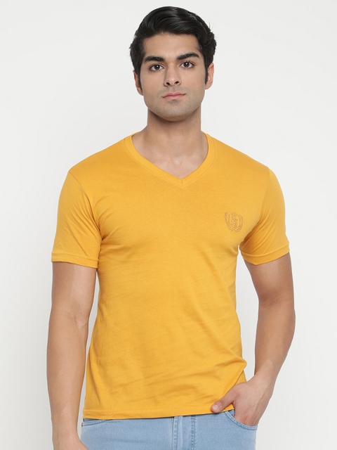 

V2 Value & Variety Men Yellow V-Neck Pure Cotton T-shirt