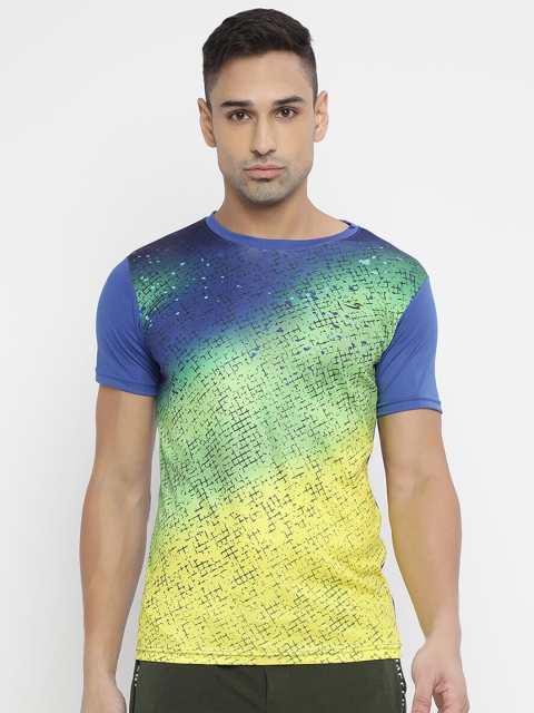 

V2 Value & Variety Men Blue & Yellow Colourblocked T-shirt