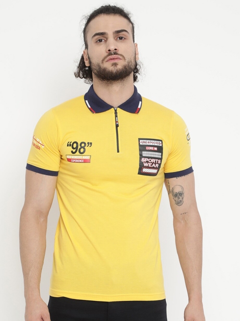 

V2 Value & Variety Men Yellow Printed Polo Collar Pure Cotton T-shirt