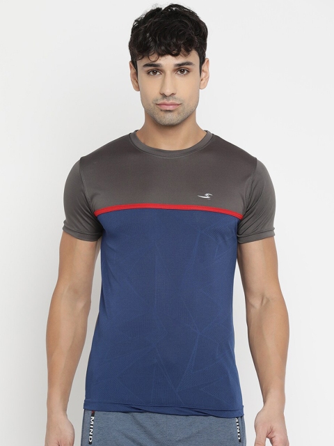 

V2 Value & Variety Men Grey & Navy Blue Colourblocked T-shirt