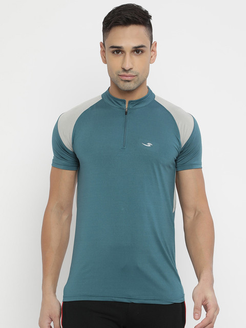 

V2 Value & Variety Men Teal Blue & Grey High Neck T-shirt