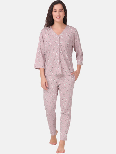 

Masha Women Purple Printed Pure Cotton Night suit