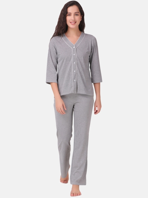 

Masha Women Grey Solid Pure Cotton Night suit